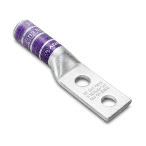BURNDY HYLUG 2-Hole Compression Lug, 400 kcmil, 1/2 in Stud, 19 or 490, Copper - Poueer