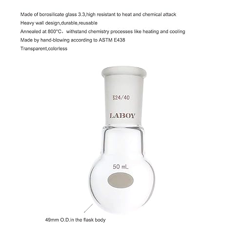 Laboy Glass 1000mL Single Neck Round Bottom Boiling Flask Heavy Wall with 24/40 Joint Heating Reaction Receiving Flask Organic Chemistry Lab Glassware - Poueer