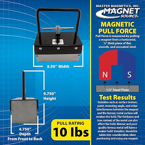 Master Magnetics Heavy-Duty Magnetic Bulk Parts Lifter with Release - 8.5' Length, 4.75' Width, 9.75' Height Including Handle, 10 Pound Pull, Black, ML76C - Poueer