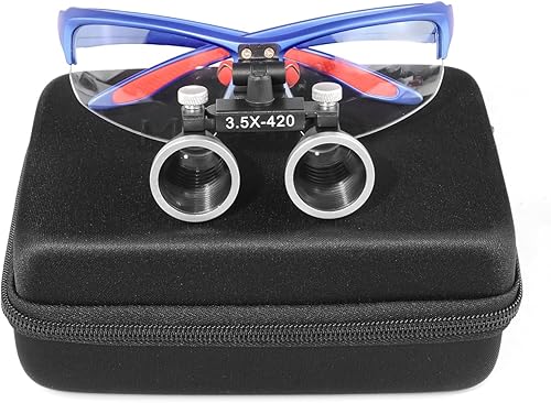 3.5x420 MM Angle Adjustable Binocular Loupes Magnifier Glasses Lab Magnification loupes with Black Cloth Case (Blue) - Poueer