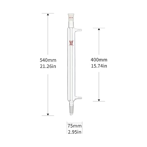 Liebig Condenser, Borosilicate Glass Liebig Condenser with 24/40 Joints, 400mm Jacket Length & 10mm Glass Hose Connection, Lab Glassware - Poueer