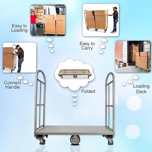 Heavy Duty, Narrow Aisle U-Boat Platform Truck Dolly, 16x60 Steel Deck, 2000 Lbs. Capacity - Poueer