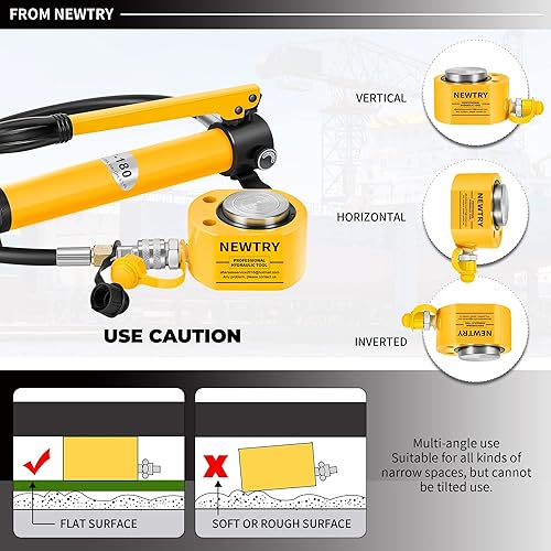 NEWTRY 20T Low Profile Hydraulic Jack Porta Power Kit + CP-180 Manual Hydraulic Hand Pump, Industrial Mini Hydraulic Cylinder, Stroke 0.47” - Poueer