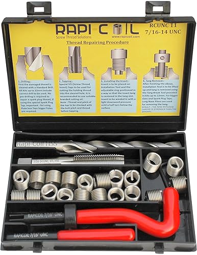 7/16-14 UNC Thread Repair Helicoil Kit, HSS M2 Tap & Drill, SS 304 Wire Inserts - Made in India - Poueer