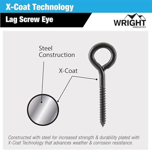 Wright Products Lag Screw Eye, 10-Pack, 5.5 Inch x .5 inch - Heavy-Duty, Weather-Resistant Hardware for Outdoor and Indoor Applications - Ideal for Hanging Plants, Swing Sets, Matte Black - Poueer