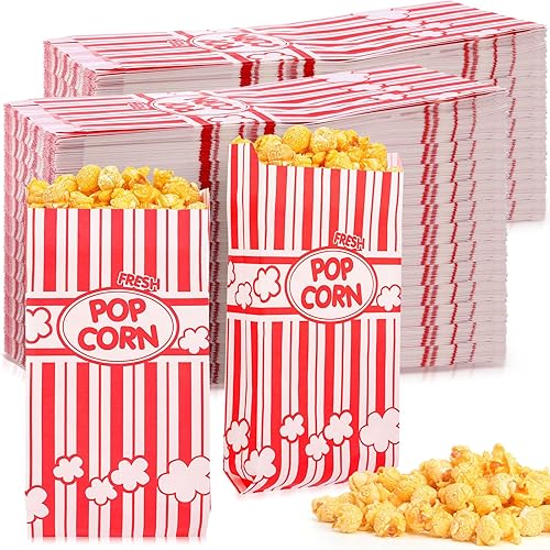 600 Pcs Paper Popcorn Bags Bulk 2 oz Large Disposable Grease Resistant Red and White Popcorn Bags for Party Movie Night Birthday Carnival Supplies - Poueer