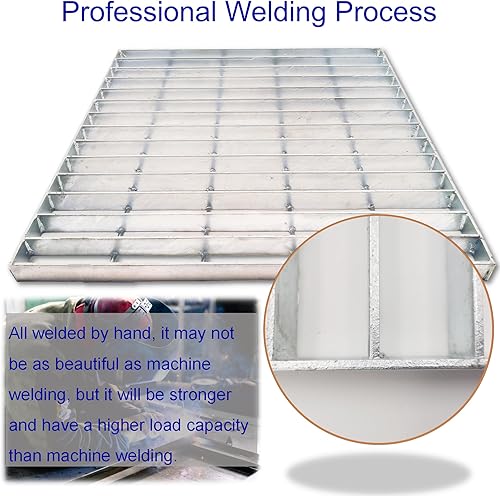 Galvanized Steel Drain Grate with Base, 16x16 Outdoor Drain Cover and Frame, B Class Sewer Grate with Lip, Durable Heavy Duty Channel Grate, Sliver Square Drainage Grate Driveway - Poueer