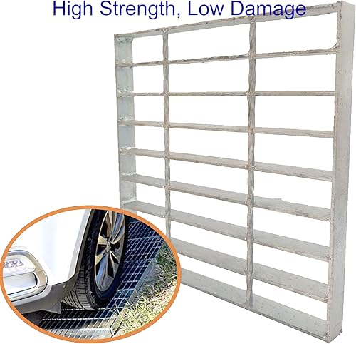 Galvanized Steel Drain Grate with Base, 16x16 Outdoor Drain Cover and Frame, B Class Sewer Grate with Lip, Durable Heavy Duty Channel Grate, Sliver Square Drainage Grate Driveway - Poueer