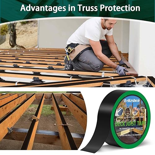 Butyl Joist Deck Tape, 2' X 50' Deck Joist Tape Waterproof Flashing Tape, Weather Resistance Self-Adhesive Joist Tape Decking for Deck Joist Beams Protection(12 Rolls) - Poueer