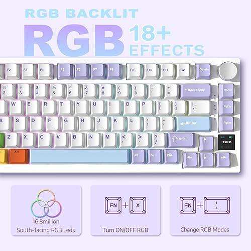 ATTACK SHARK X820ULTRA Wireless Gaming Mechanical Keyboard with TFT Smart Display&Knob,Side Printed PBT,Gasket Mounted 75% TKL Keyboard,BT5.0/2.4GHz/USB-C,RGB Backlit（White Contour,Shark Switch - Poueer
