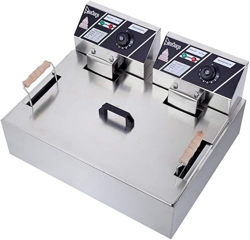 1700W Commercial Stainless Steel Deep Fryer 12.5QT with Oil Drain Faucet, 60-Min Timer & Thermostat Control - 8L Large Capacity for Restaurants/Home Use - Poueer