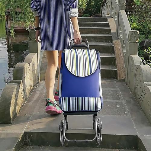 Hand Trucks Stair-Climbing Shopping Cart, Metal Frame 6-Wheel Multifunctional Shopping Cart, Multifunctional Luggage Cart with Wheels Trolleys(B) - Poueer