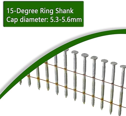 marddpair 1-3/4-Inch x .092-Inch Siding Nails 15-Degree Collated Wire Coil Full RoundHead Ring Shank Hot-Dipped Galvanized 3600 Count for Rough Nailing of Lathing and Sheathing Materials - Poueer