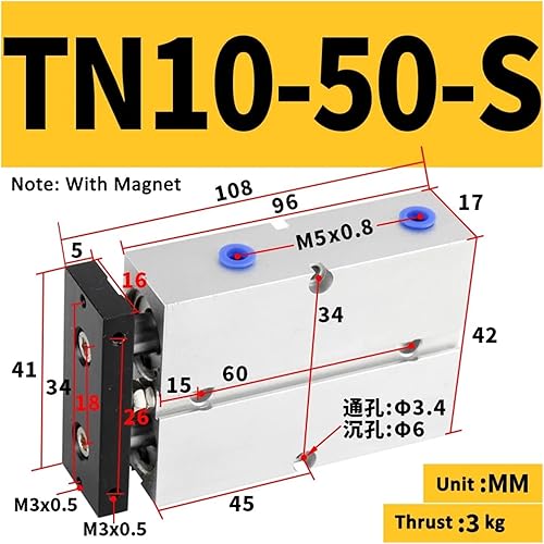 Cylinder Double Rod TN10 Cylinder Diameter 5/10/15/20/25/30/35/40/50/60/70/80/90/100/125/150mm Stroke Aluminum Alloy(TN10-25S) - Poueer
