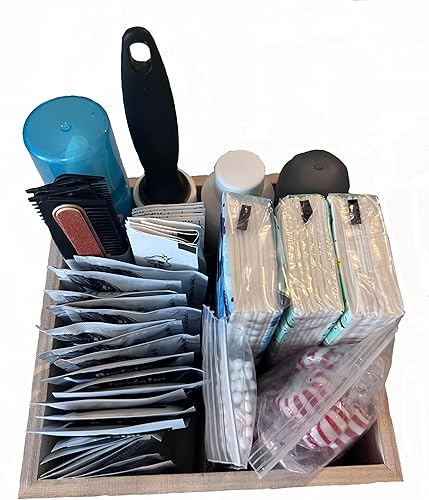 With You in Mind, inc - Restroom Amenity Basket - Men/Micro - 25 or less guests (Unfinished Wooden Box) - Poueer