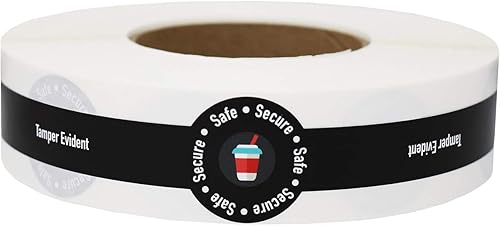 Safe Secure Tamper Evident Proof Seals for Food Safety - to-Go Drink Stickers with Secure, Easy to Peel Stickers, 1 x 9 Inch, 500 Total Labels on a Roll - Poueer