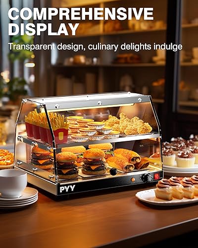 PYY Food Warmer Commercial - Countertop Pizza Warmer Countertop 2-Tier with LED Lighting Food Display,Warmer Disaplay Case for Pastry Pretzel - Poueer