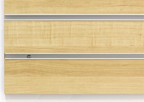 Displays2go, 96”w x 48”h Slatwall Store Panel, Melamine Construction, 15 Channels, 3.0” On-Center Spacing - Maple Finish (SLWLM48NAT) - Poueer