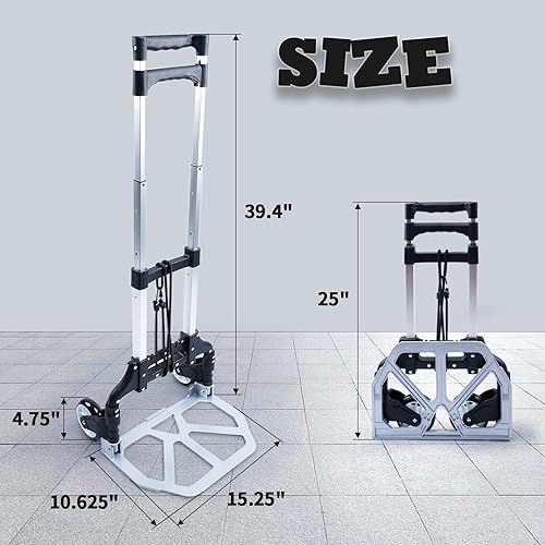 Folding Hand Truck and Dolly,165 lb Capacity Aluminum Portable Cart Foldable 2 Wheel Dolly with Telescoping Handle - Poueer