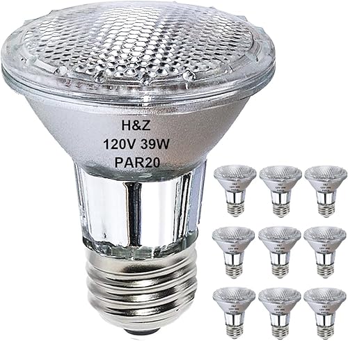 H&Z PAR20 Flood 39W 120V 480 Lumens, High Output 9 Pack 39W PAR20 Halogen Bulb (Equivalent 50W Halogen Bulb), Long Lasting PAR 20 Flood 39Watt 120V with 3000K Warm White, PAR 20 E26 Dimmable - Poueer