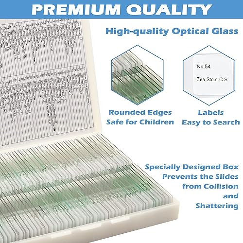200 Packs Microscope Slides, 100 Plants & 100 Animal Tissues Includes Labels and Case for Biological Science Education - Poueer