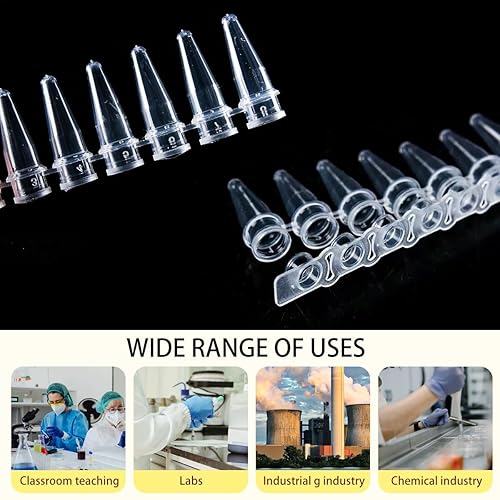 PCR Tubes with 0.2ml Thin Wall,Strip of 8 Tubes with Flat Caps,200 Strips/Bag(Flat caps Included) - Poueer