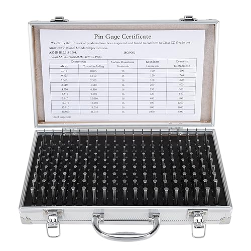 Pin Gauge Set, Pins Gage Tools Minus M1 with Aluminum Case for Carpenters 0.061' to 0.250' 190pcs Class ZZ Heat Treated 60-62 RC 2' Length Precision Machinist Gauges Steel - Poueer