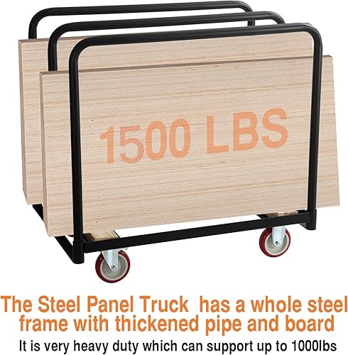Panel Truck Cart with Handles, Steel Panel Dollies Cart with 4 Swivel Wheels, Drywall Sheet Carts Handling Wall Panel Rolling Dollies, 1500LBS Load Capacity Platform Truck Dollies - Poueer