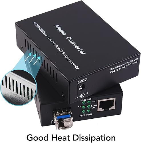 2 Pack Fiber Transceiver, 1.25G/s Bidi Gigabit Single-Mode Fiber Ethernet Media Converter with 2PCS Bidi SFP LC Module Included, 10/100/1000Base-Tx to 1000Base-SX SMF RJ45 to SFP Slot up to 30KM - Poueer