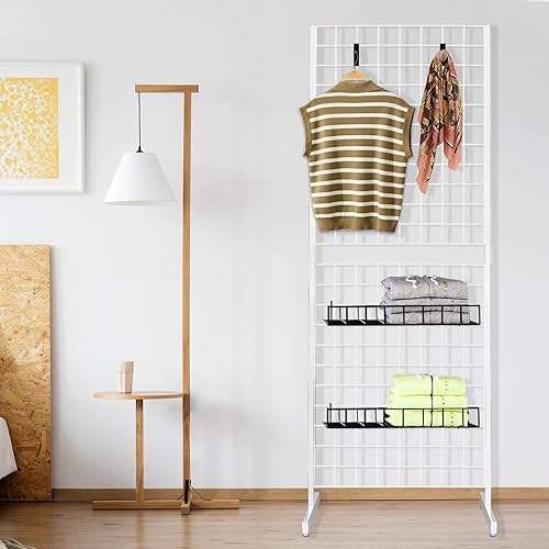 6' x 2' Grid Panel Tower with T Base and Footbeds, White Finish - Poueer