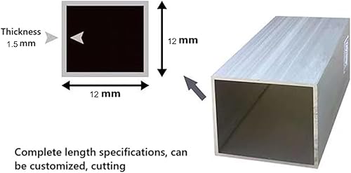 Aluminum Square Tubing 2Pcs 12mm x 12mm x 500mm Long Wall Thickness 1.5mm, 2 Pack Aluminum Structural Square Tube 0.47 x 0.47 x 0.06 x 19.69' inch - Poueer