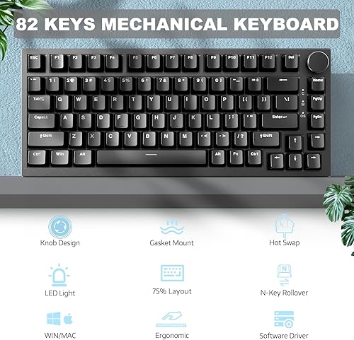 ATTACK SHARK X820ULTRA Wireless Gaming Mechanical Keyboard with TFT Smart Display&Knob,Side Printed PBT,Gasket Mounted 75% TKL Keyboard,BT5.0/2.4GHz/USB-C,RGB Backlit（White Contour,Shark Switch - Poueer