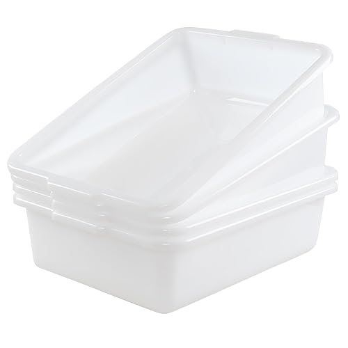 4-Pack 35 L Bus Box, Plastic Utility Bus Tub, Commercial Dish Pan, White - Poueer
