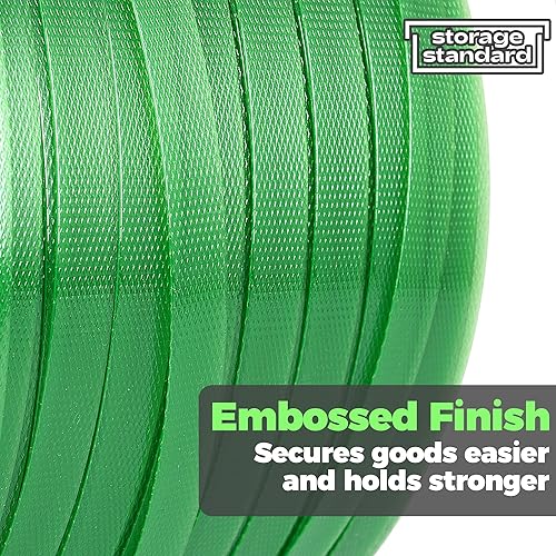 Heavy Duty Packaging Strapping Banding Roll - Green Polyester PET Industrial-Grade, 1000' x 5/8' x 0.035' Pallet Strap Coil - 1400 lbs Break Strength, Rust-Resistant with Self Dispensing Box Kit - Poueer