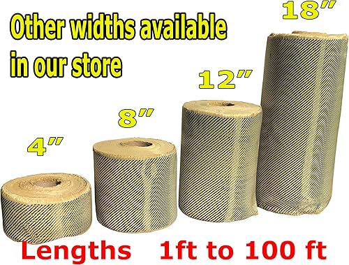 Kevlar Fabric - (YLW-Blk 50 ft x 4 in) 2x2 Twill WEAVE-3K/200g (YLW-Blk 50 ft x 4 in) - Poueer