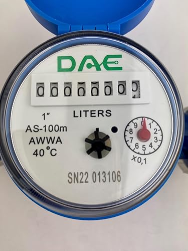 DAE AS-100m 1' Water Meter, Measuring in Liters + NPT Couplings - Poueer