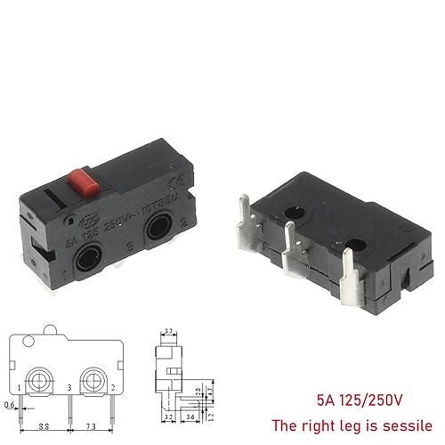 10pcs Micro Switch Copper Contact 5A 125/250V Mini Limit Switch No Nc 2/3Pin Roller Arc Rod(Left Foot with Rod) - Poueer