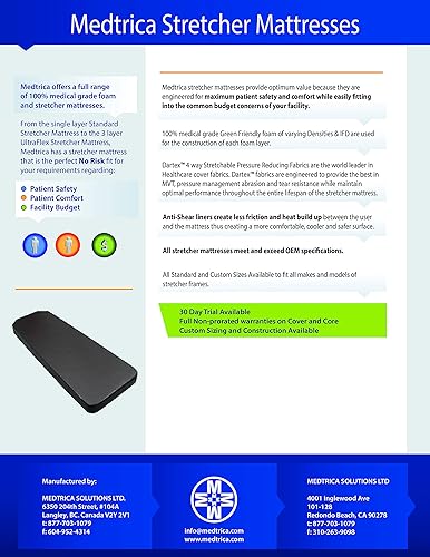 Stretcher/Gurney Replacement Mattress with Dartex 4-Way Stretch Pressure-Reducing Cover - Fits Hill-ROM Transtar Procedural or Trauma - Poueer