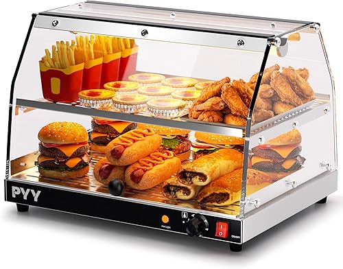 PYY Food Warmer Commercial - Countertop Pizza Warmer Countertop 2-Tier with LED Lighting Food Display,Warmer Disaplay Case for Pastry Pretzel - Poueer