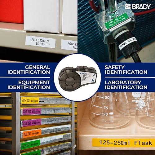 Brady Authentic (M4C-1000-595-WT-BK) All-Weather Vinyl Labels 1 in W x 25ft Black on White. for use with BMP41, BMP51, M410, M510, and M511 Label Printers. - Poueer