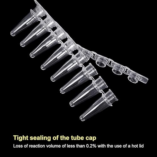 PCR Tubes with 0.2ml Thin Wall,Strip of 8 Tubes with Flat Caps,200 Strips/Bag(Flat caps Included) - Poueer