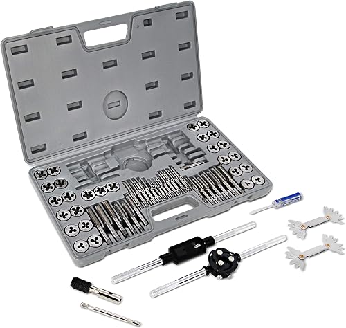 ABN Metric and SAE Standard Tap and Die 60-Piece Rethread Set Rethreading Kit for Cutting External and Internal Threads - Poueer