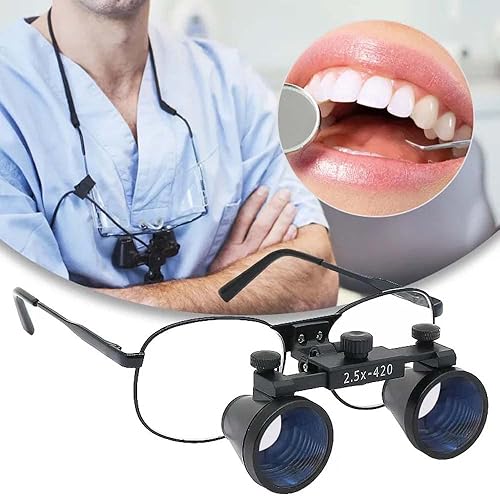 2.5X 3.5X Binocular Dental Loupes Surgical Magnifier Dentist Loupe Metal Eyeglasses Depth View (3.5x-420), Black - Poueer