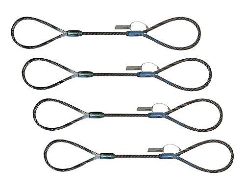 Eye and Eye Wire Rope Choker Sling, 1/4' x 6' Rigging Lifting Industrial 1,300 lbs (4 Pack) - Poueer