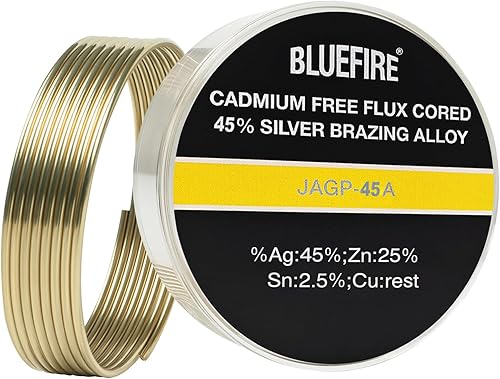 BLUEFIRE JAGP-45A 1/16 Flux Cored Low Temperature Safety 45% Silver Solder Brazing Alloy Coil Easy Welding Rods Simple Soldering Coil for Brass Steel and Copper Brazing - Poueer