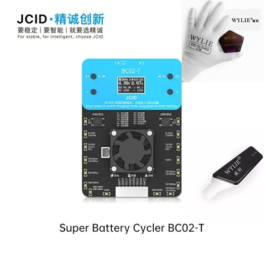 JCID Super Battery Cycler BC02-T Dual Channel Battery Tester High Current 4A Charging Device for iPhone Battery Health Testing JC Programmer JCID Testing Device WYLIE Tools 5 Pack - Poueer