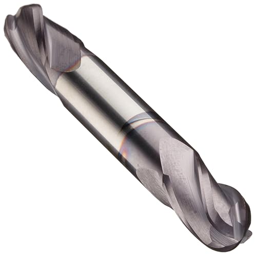 N89985 Carbide Ball Nose End Mill, Stub Length, TiAlN Finish, Roughing and Finishing Cutting, 30-Degree, 4-Flute, 3' Overall Length, 0.500' Cut Diameter, 0.500' Shank Diameter - Poueer