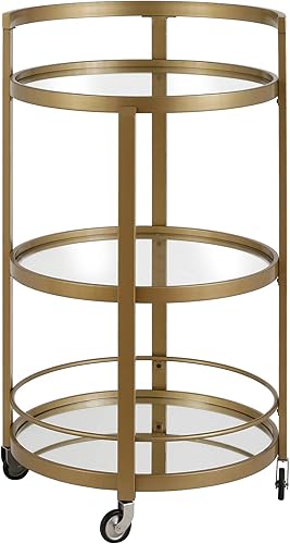Henn&Hart 21' Wide Round Bar Cart in Satin Nickel, Bar Carts for the Home - Poueer