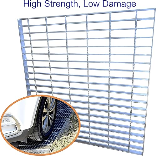 Galvanized Steel Drain Grate with Base, 16x16 Outdoor Drain Cover and Frame, B Class Sewer Grate with Lip, Durable Heavy Duty Channel Grate, Sliver Square Drainage Grate Driveway - Poueer