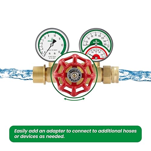 Watflow Water Flow Gauge, Temperature and Pressure Test Assembly, 0-160psi,0-13 GPM, 3/4' Female Hose Thread. - Poueer